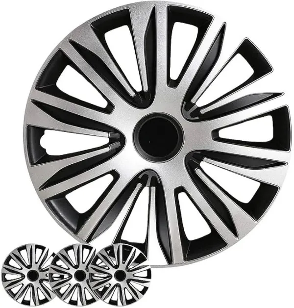Enjoliveurs Multi-Spoke Silver & Black – Design Premium (Pack de 4) 15&Prime; 16&Prime;