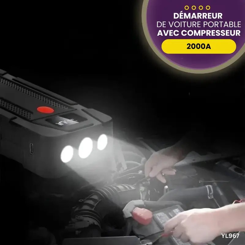 Compresseur de voiture portable 2000A avec Jump Starter et kit urgence  YL967