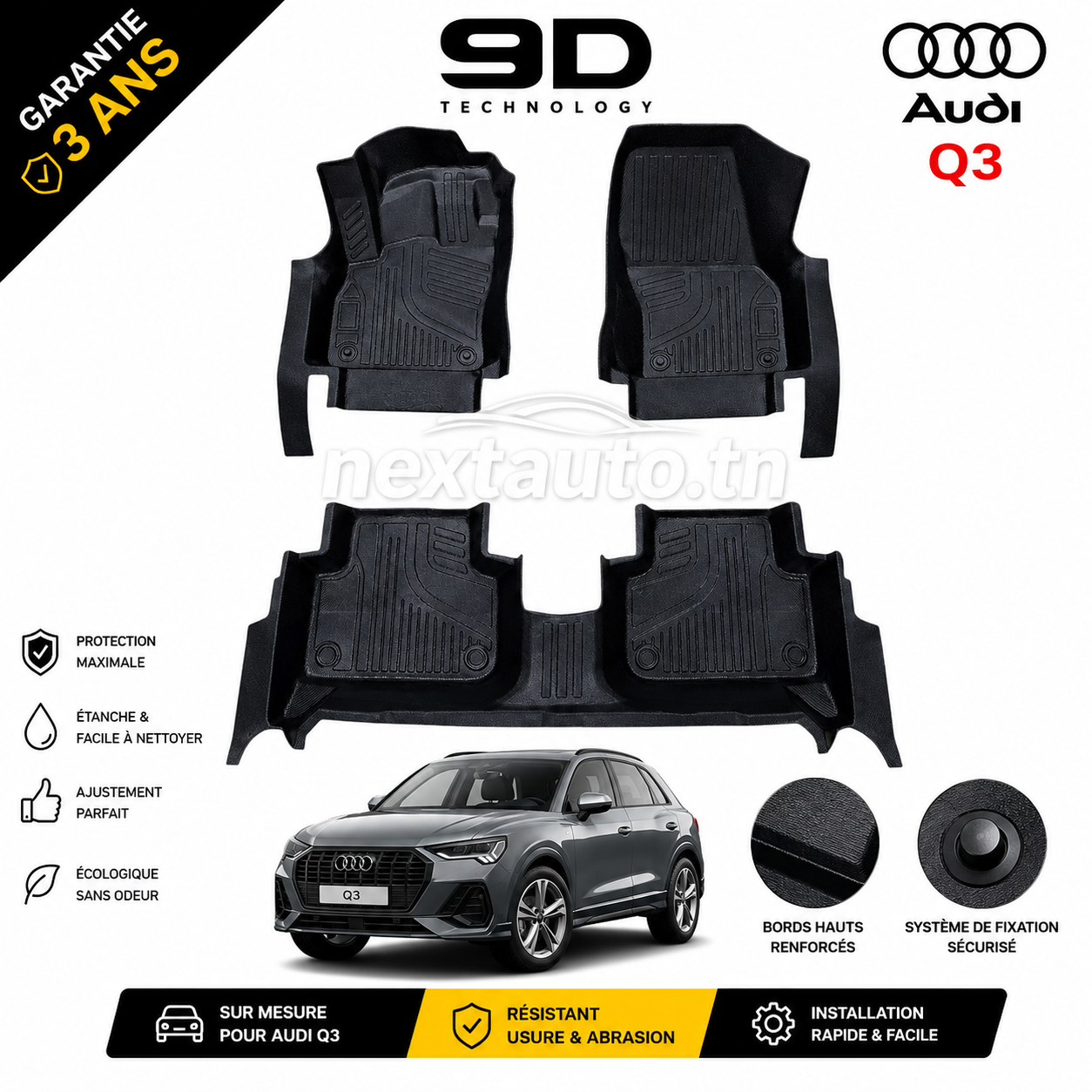 Tapis de Sol 9D Sur Mesure – Next Auto Q3