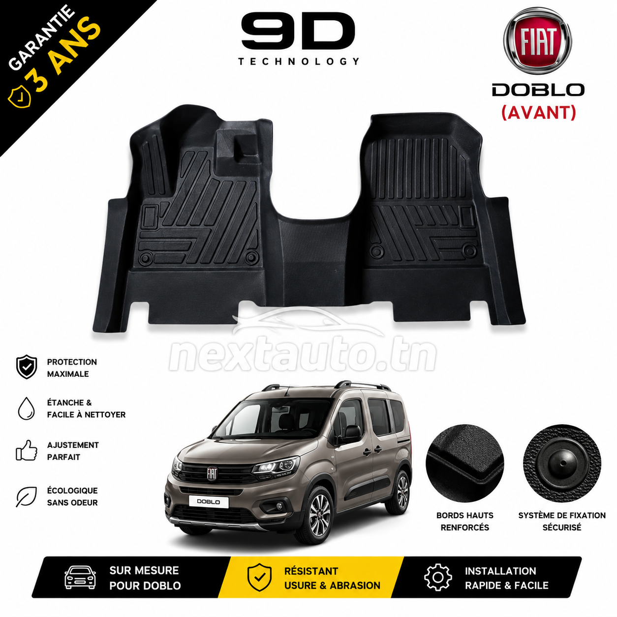 Tapis de Sol 9D Sur Mesure – Next Auto Doblo Avant