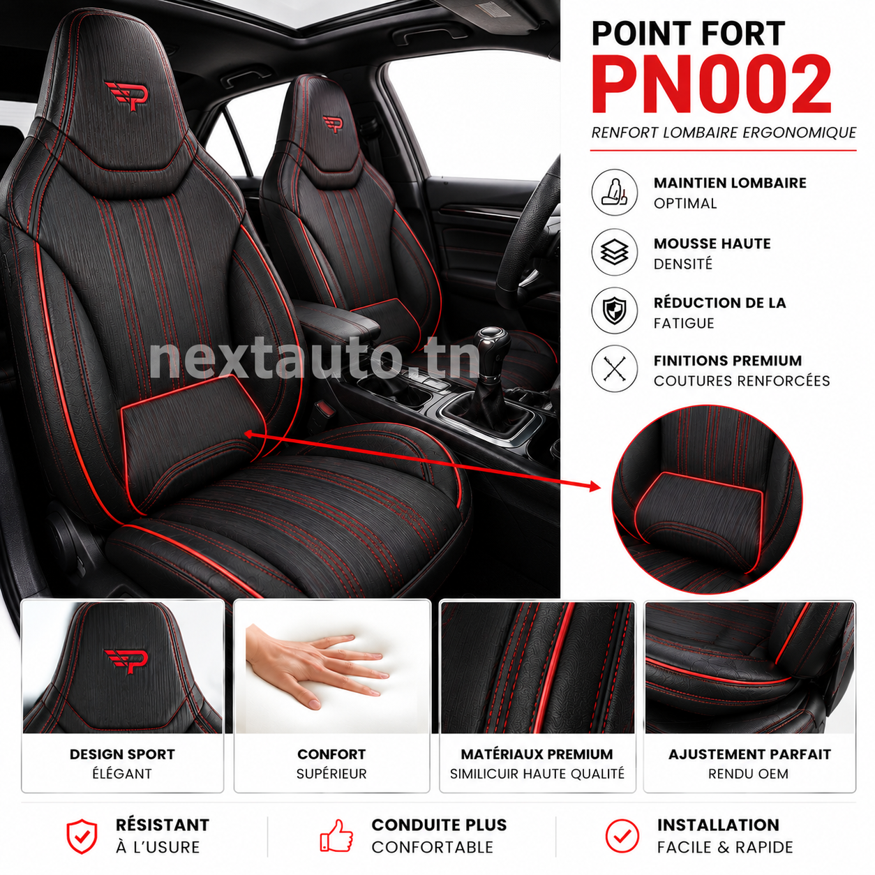 Panda Premium : L'Excellence du Confort et de la Protection Auto - Rouge 2 places – Image 2