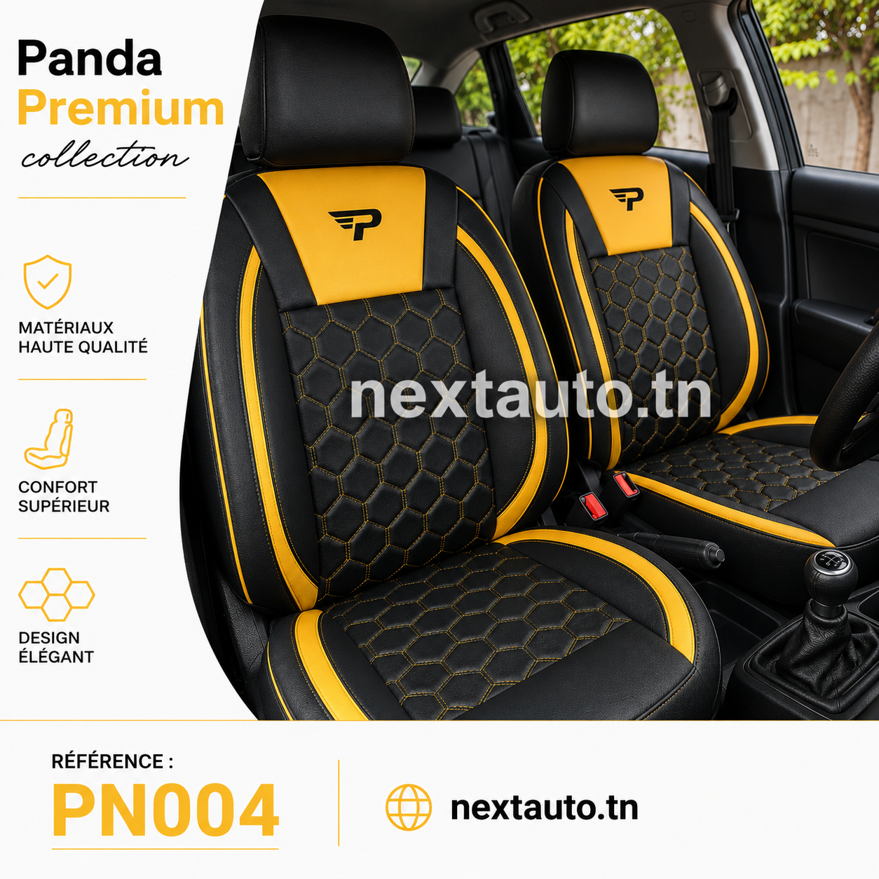 Panda Premium PN004 – Housse de Siège Auto Édition Sport (Jaune & Noir) | Next Auto - 2 places – Image 3