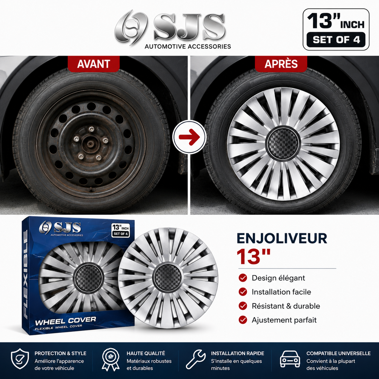 Pack de 4 Enjoliveurs SJS Flexible 13 Pouces – Style & Haute Résistance – Image 2