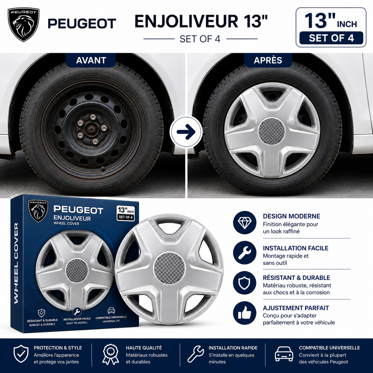 Pack de 4 Enjoliveurs SJS Flexible 13 Pouces – Style & Haute Résistance – Image 2