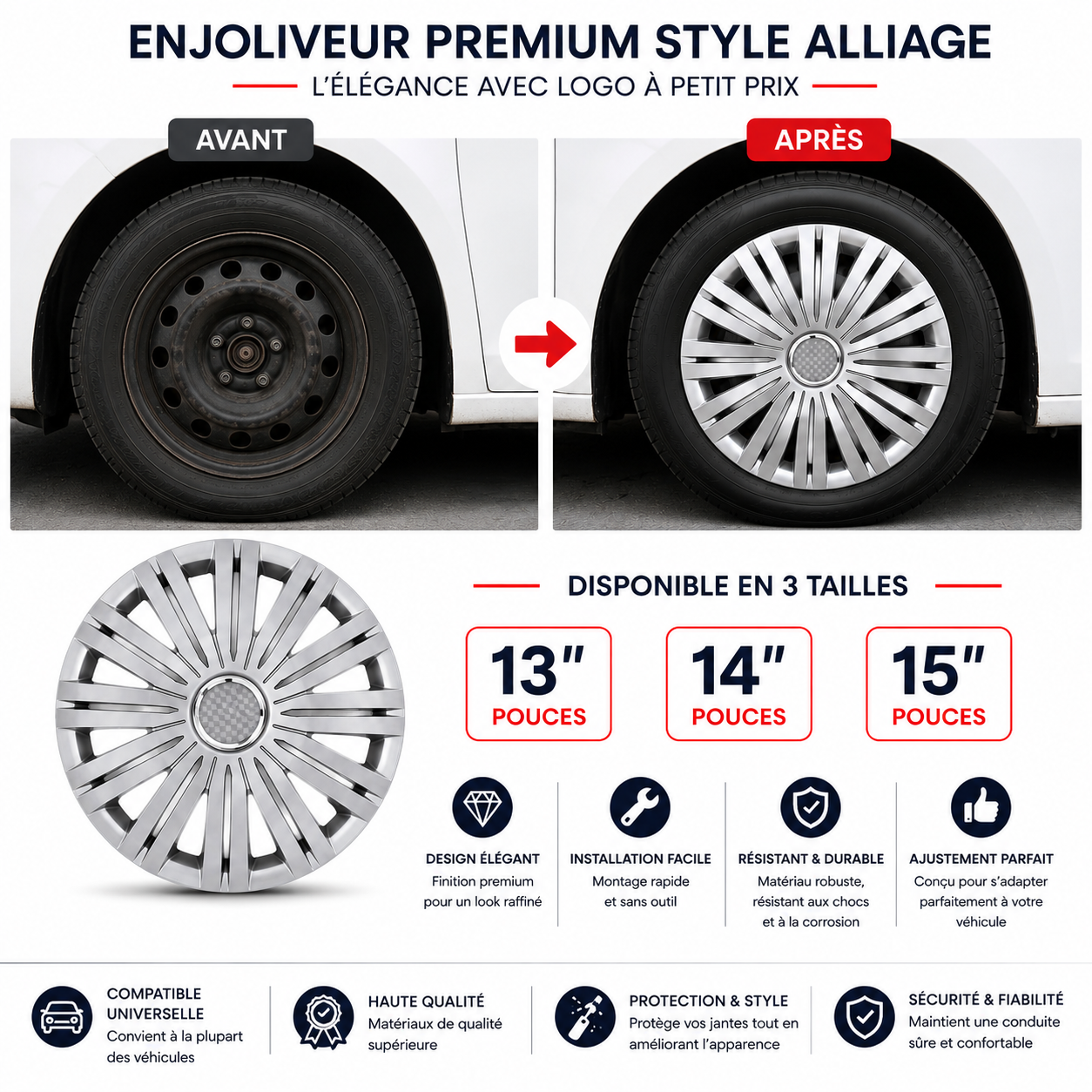 Pack de 4 Enjoliveurs Premium Style Alliage – L'Élégance au Juste Prix – Image 2