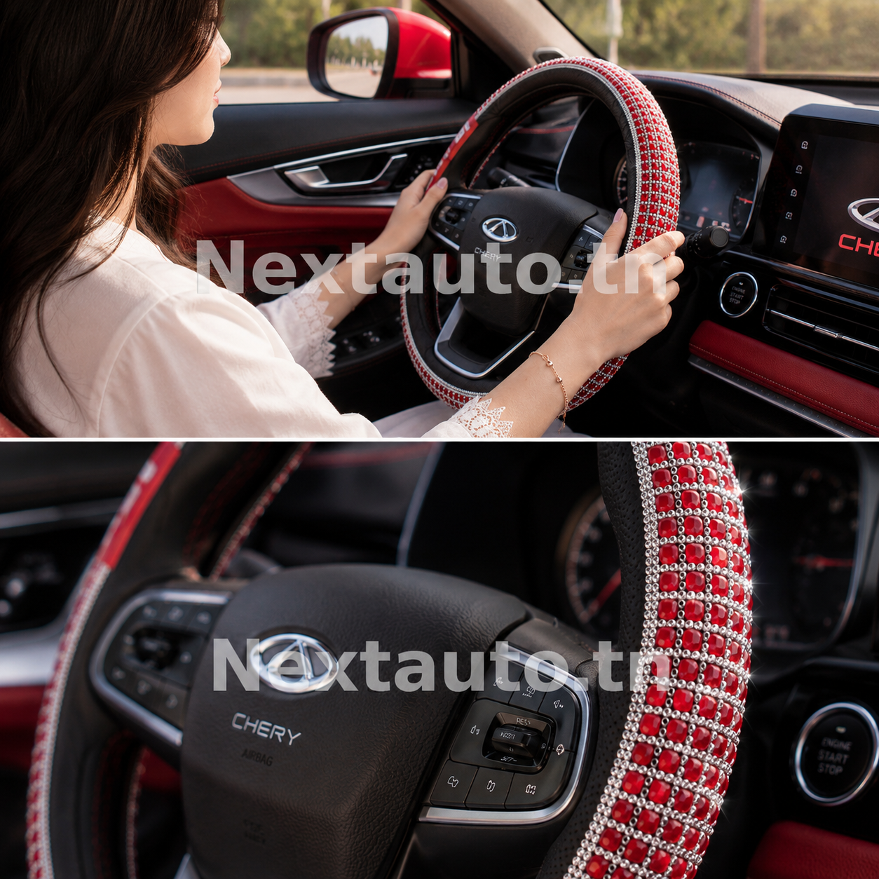Couvre-Volant Strass Rouge Luxury – Protection et Élégance pour Votre Voiture – Image 4