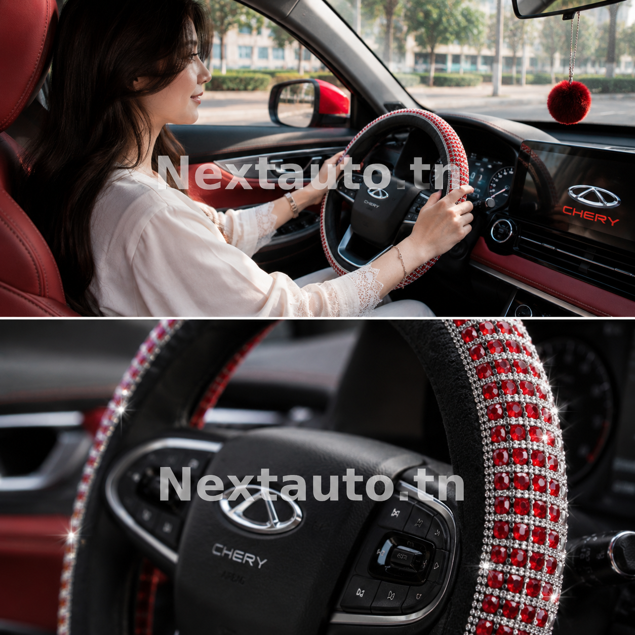 Couvre-Volant Strass Rouge Luxury – Protection et Élégance pour Votre Voiture – Image 5
