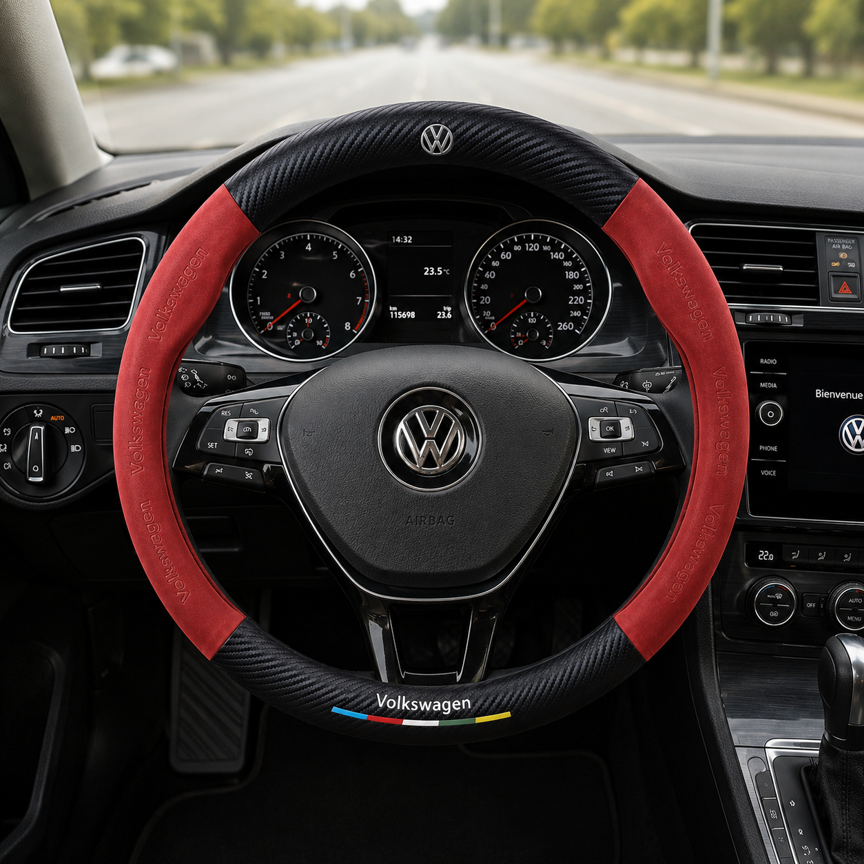 Couvre-Volant Premium en Fibre de Carbone & Daim – Look Sportif & Confort Absolu Volkswagen – Image 3