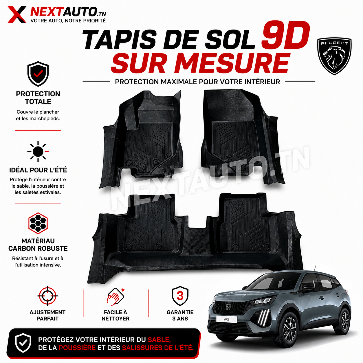 Tapis de Sol 9D Sur Mesure – Next Auto Peugeot 2008