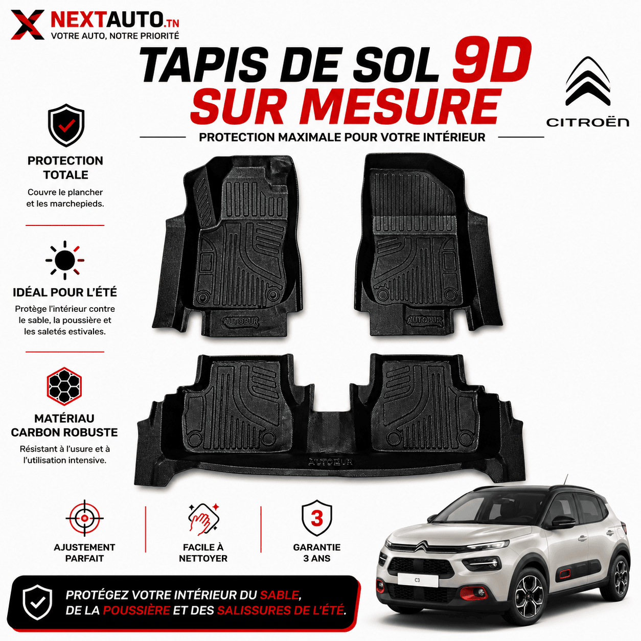 Tapis de sol Citroën C3 sur mesure