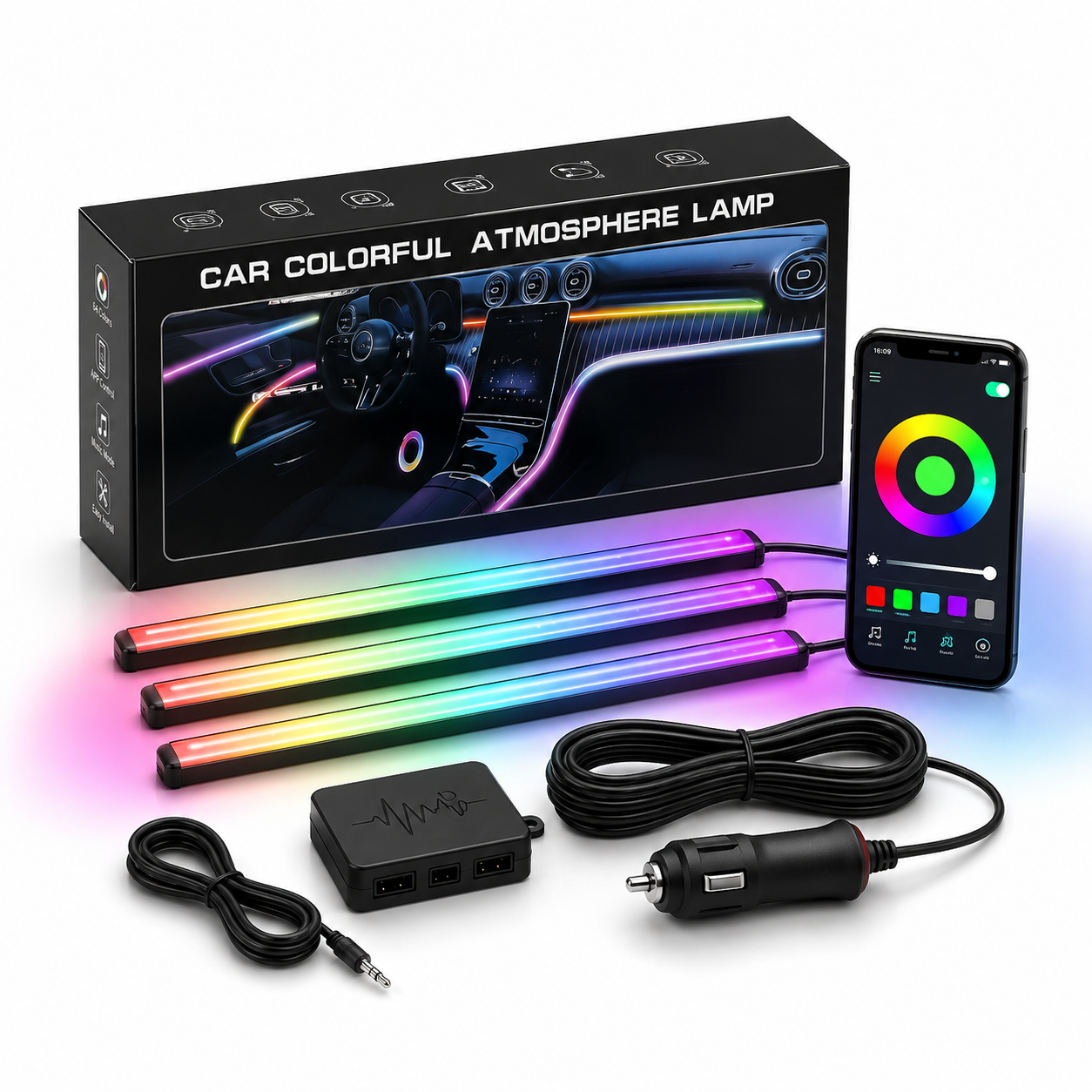 Kit LED Ambiance Intérieur Voiture 64 Couleurs avec Application