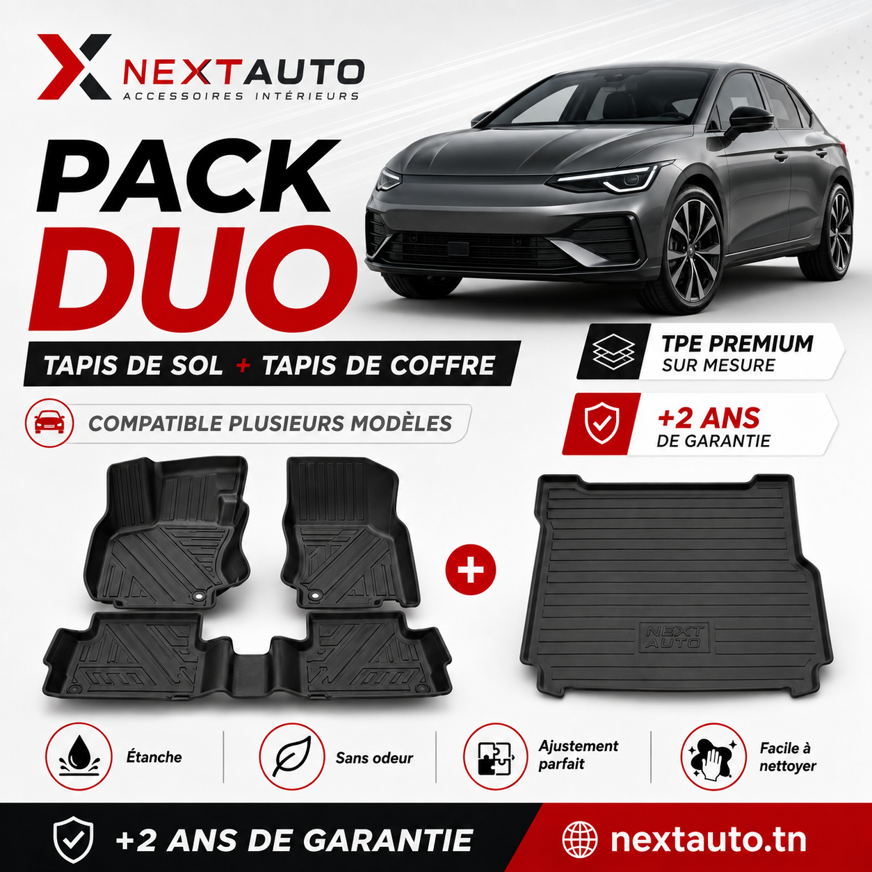 Pack Duo 7D TPE Sur Mesure – Tapis de Sol + Tapis de Coffre