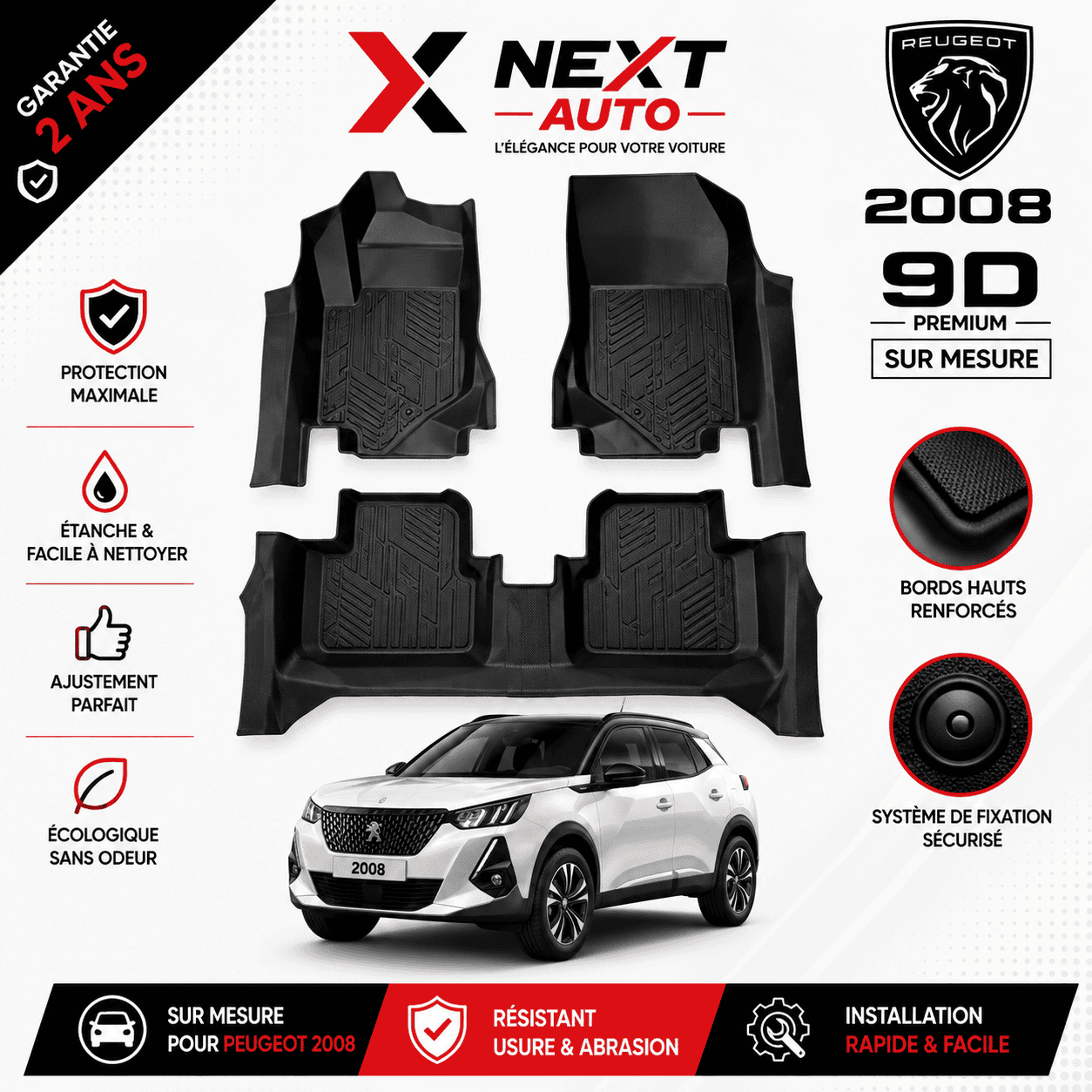Tapis 9D sur mesure pour voiture 2008 – Protection Premium | Next Auto Tunisie
