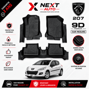 Tapis 9D sur mesure pour voiture 207 – Protection Premium | Next Auto Tunisie