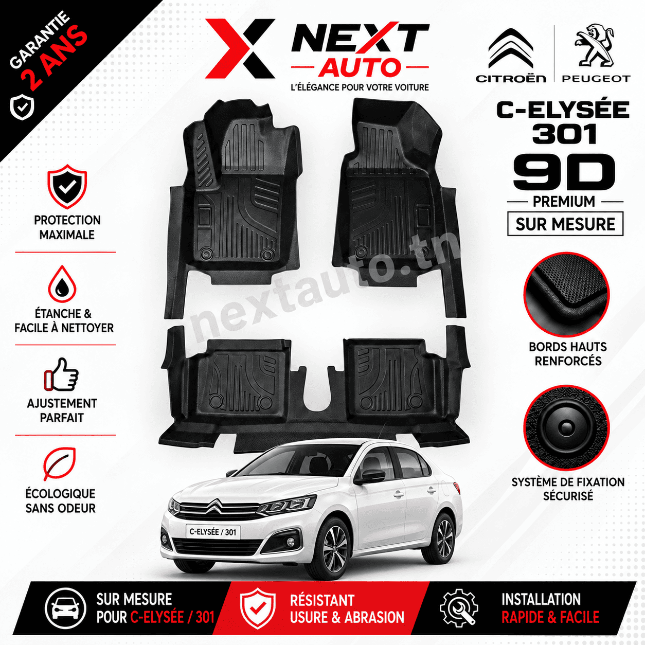 Tapis 9D Sur Mesure pour Voiture 301 – Protection Premium | Next Auto Tunisie