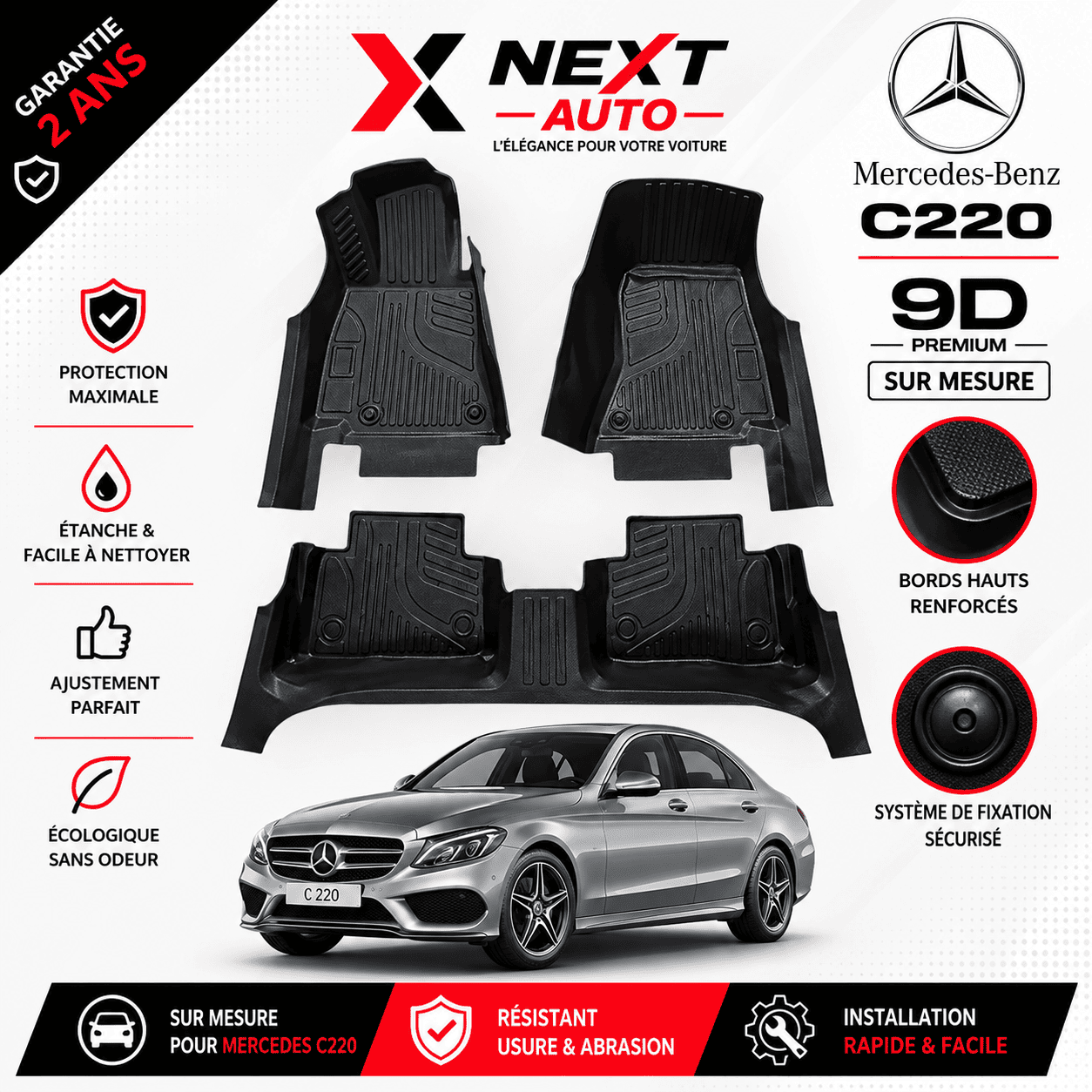 Tapis 9D Sur Mesure pour Voiture C220 – Protection Premium | Next Auto Tunisie