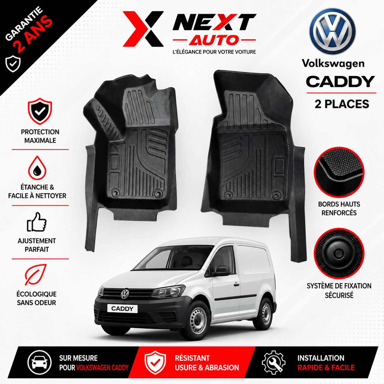 Tapis 9D Sur Mesure pour Voiture caddy 2 places – Protection Premium | Next Auto Tunisie