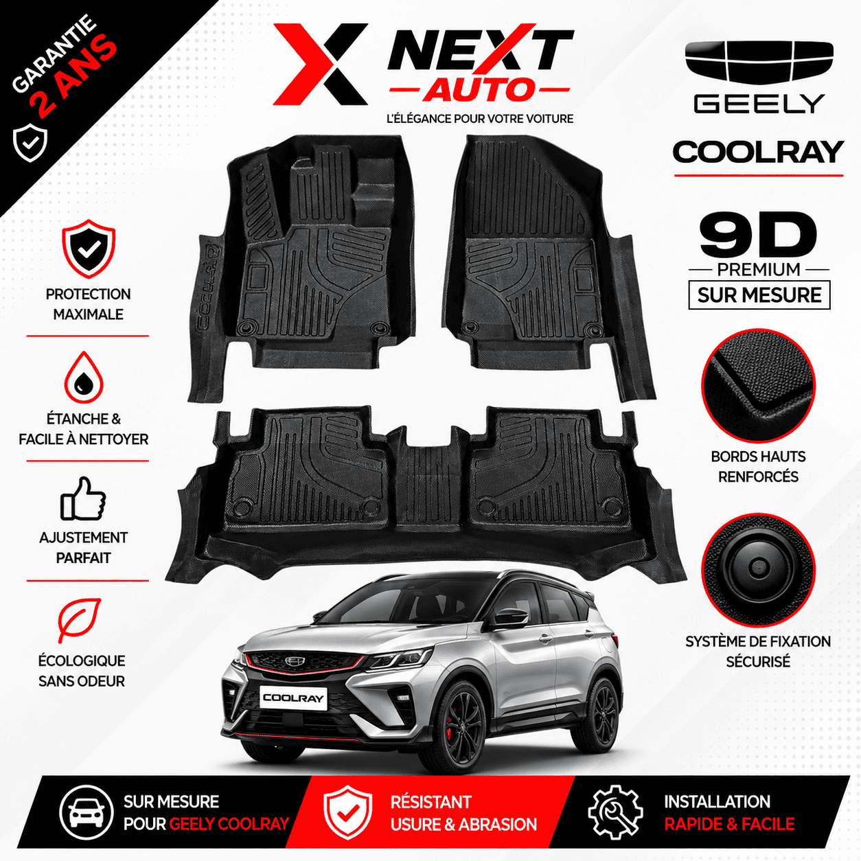 Tapis 9D Sur Mesure pour Voiture Geely Coolray – Protection Premium | Next Auto Tunisie