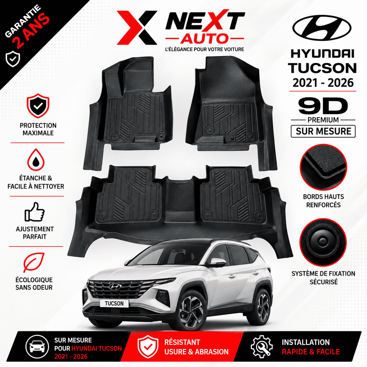 Tapis 9D Sur Mesure pour Voiture Hyundai Tucson 2021-2026 – Protection Premium | Next Auto Tunisie