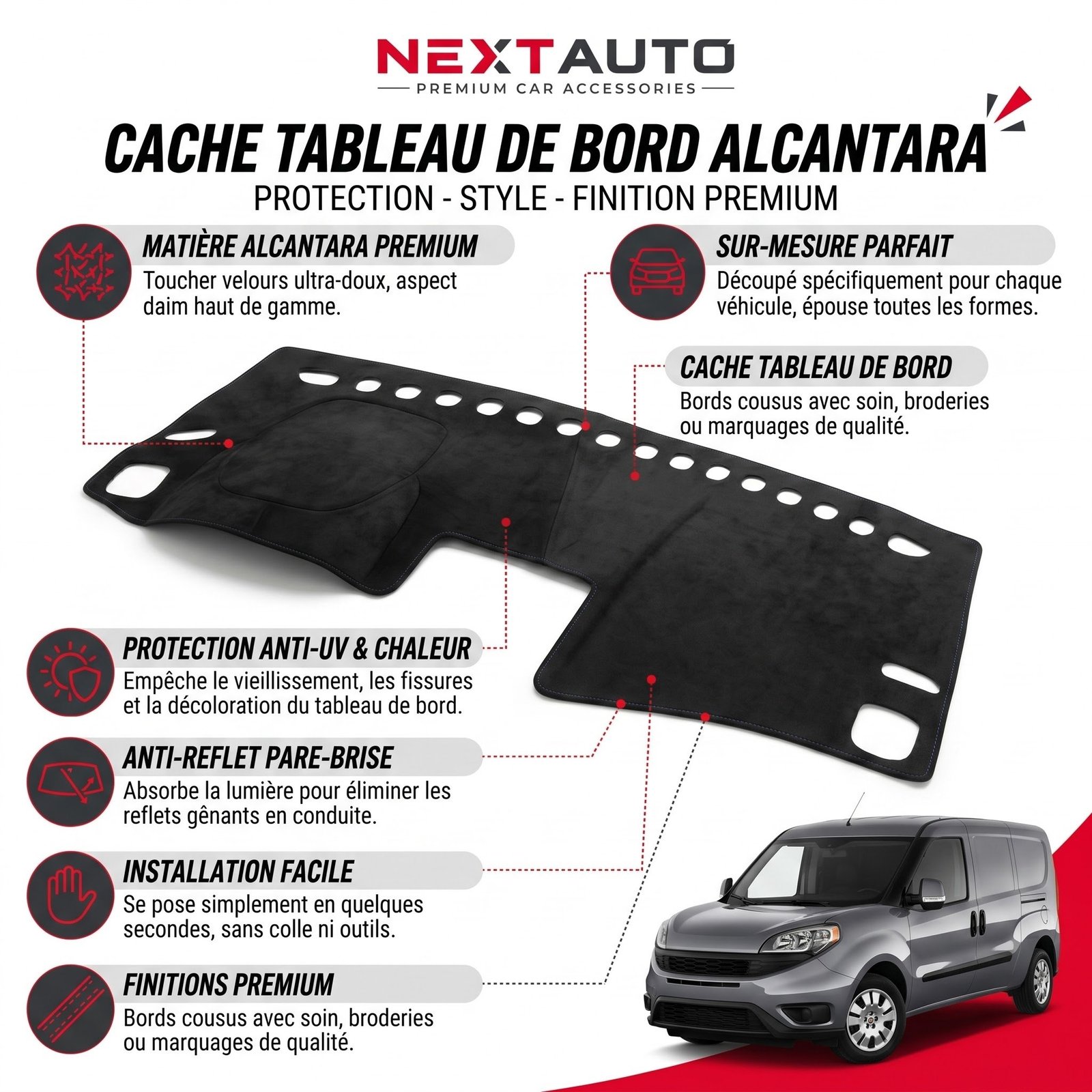Tapis Tableau de Bord Alcantara Sur-Mesure | NextAuto Tunisie