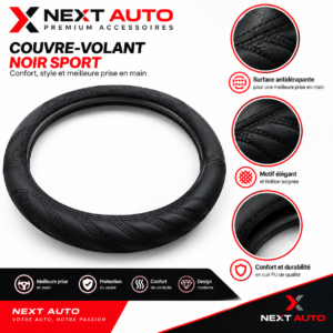 Couvre-volant noir élégant noir 
Conçu pour allier esthétique et praticité, ce couvre-volant présente une surface texturée qui favorise l’adhérence des mains et contribue au confort de conduite. Sa couleur noire élégante s’intègre facilement à différents styles d’intérieurs automobiles.

Les avantages du couvre-volant

- Design moderne : motifs élégants pour personnaliser l’intérieur de votre véhicule.
- Prise en main confortable : revêtement texturé pour une sensation agréable au toucher.
- Surface antidérapante : conçue pour favoriser une bonne prise en main.
- Protection du volant : aide à limiter les traces d’usure liées à l’utilisation quotidienne.
- Finition soignée : un style sobre et raffiné pour votre habitacle.

Pourquoi choisir NEXT AUTO ?

Chez NEXT AUTO, découvrez une sélection d’accessoires automobiles pour améliorer le confort et le style de votre véhicule. Choisissez ce couvre-volant noir pour apporter une finition élégante à votre habitacle.

Conseil avant achat : vérifiez le diamètre de votre volant et les dimensions du couvre-volant afin de vous assurer de sa compatibilité avec votre véhicule.

NEXT AUTO – Votre auto, notre passion.