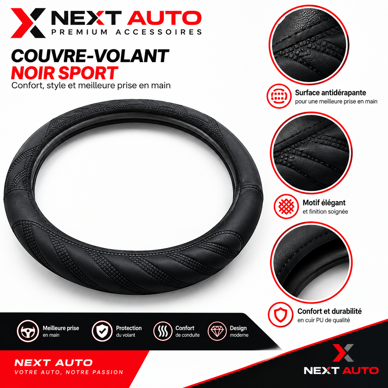 Couvre-volant noir élégant noir
Conçu pour allier esthétique et praticité, ce couvre-volant présente une surface texturée qui favorise l’adhérence des mains et contribue au confort de conduite. Sa couleur noire élégante s’intègre facilement à différents styles d’intérieurs automobiles.
Les avantages du couvre-volant
- Design moderne : motifs élégants pour personnaliser l’intérieur de votre véhicule.
- Prise en main confortable : revêtement texturé pour une sensation agréable au toucher.
- Surface antidérapante : conçue pour favoriser une bonne prise en main.
- Protection du volant : aide à limiter les traces d’usure liées à l’utilisation quotidienne.
- Finition soignée : un style sobre et raffiné pour votre habitacle.
Pourquoi choisir NEXT AUTO ?
Chez NEXT AUTO, découvrez une sélection d’accessoires automobiles pour améliorer le confort et le style de votre véhicule. Choisissez ce couvre-volant noir pour apporter une finition élégante à votre habitacle.
Conseil avant achat : vérifiez le diamètre de votre volant et les dimensions du couvre-volant afin de vous assurer de sa compatibilité avec votre véhicule.
NEXT AUTO – Votre auto, notre passion.