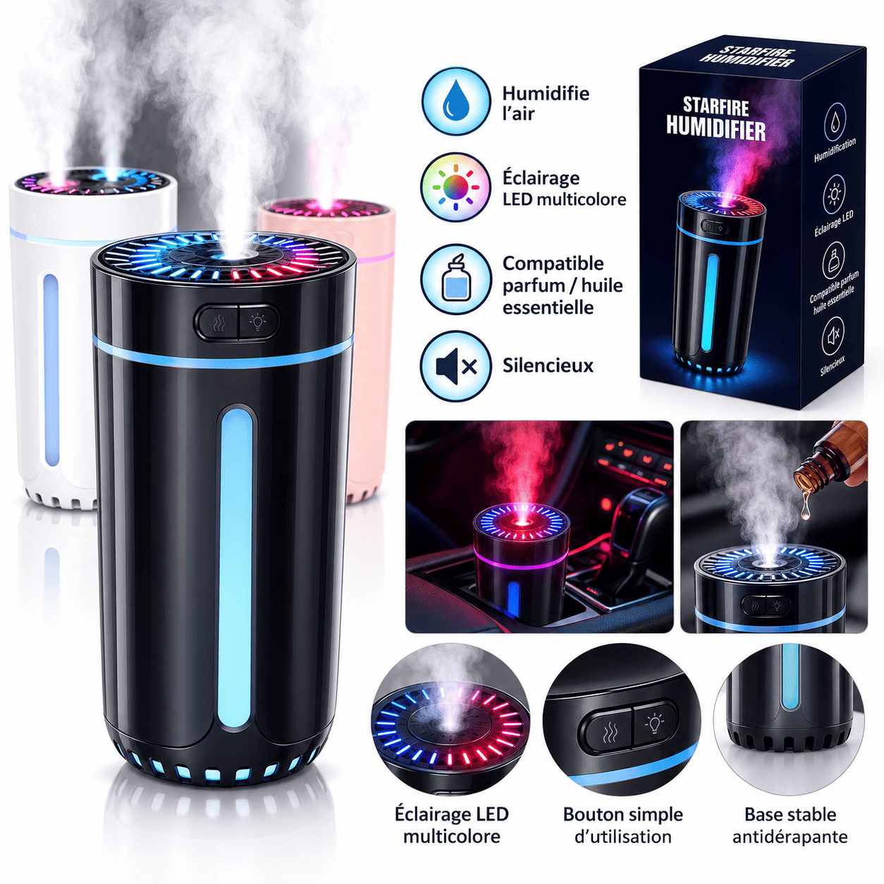 Starfire Humidifier pour Voiture – Diffuseur de Parfum avec Effet Étoilé LED | Next Auto Tunisie